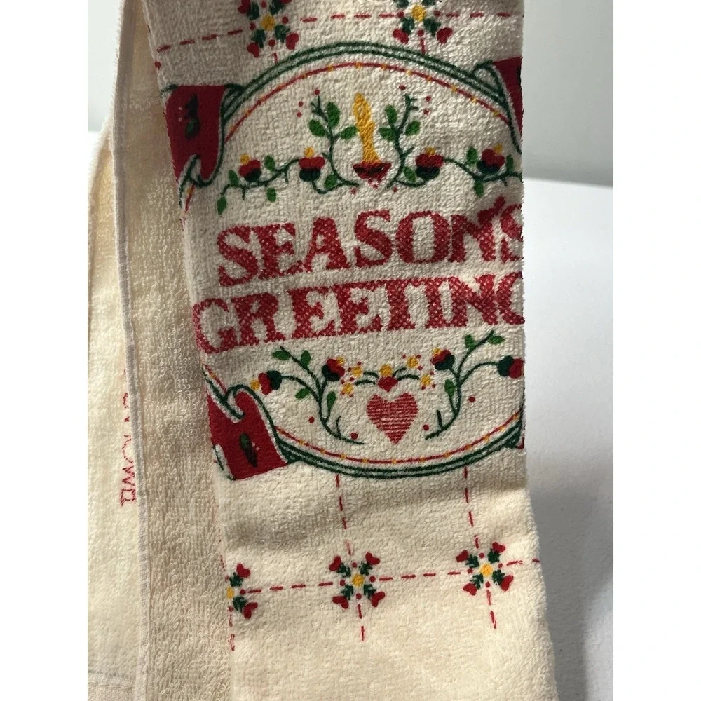 Vtg Christmas Holiday Kitchen Hand‎ Towel Seasons Greeting NOS MCM